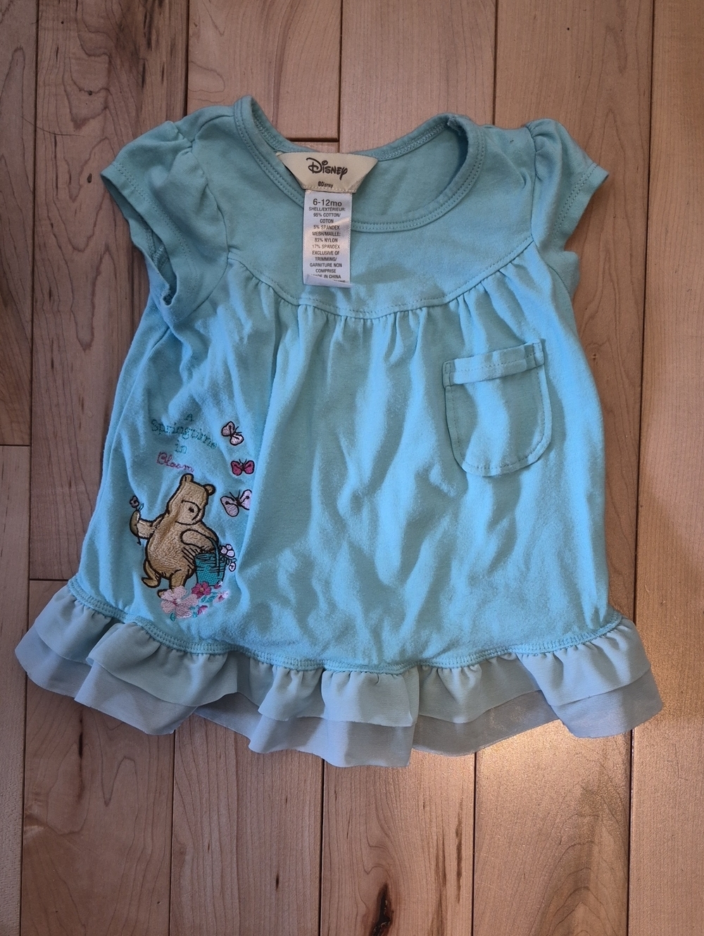 Girls 6-12m Disney Light Blue/Green Winnie the Pooh Ruffle Hem Dress